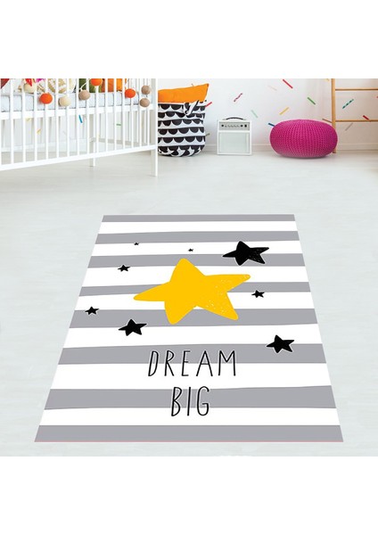 Dream Big Yıldız Desenli Halı Dijital Baskı Yıkanabilir Kaymaz Taban Çocuk Odası Halısı