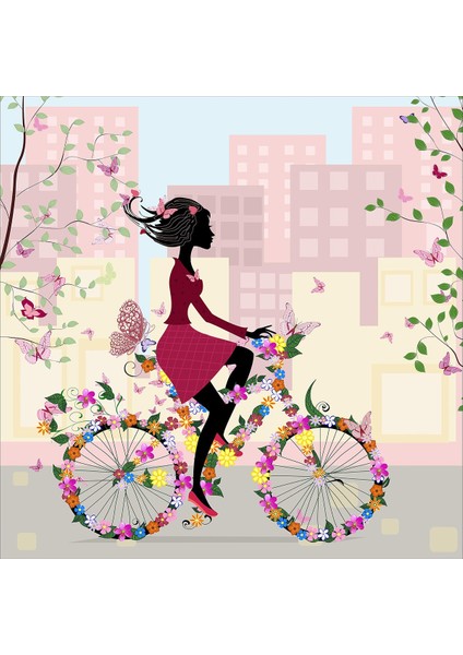 Bisiklet Süren Kız Çiçekli Kelebekli Dijital Baskı Yıkanabilir Kaymaz Taban Çocuk Odası Halısı fiyatları
