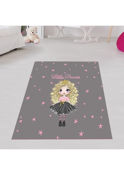 Little Princess Pembe Yıldız Desen Dijital Baskı Yıkanabilir Kaymaz Taban Genç Kız Çocuk Odası Halıs