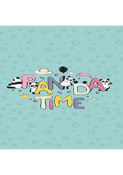 Panda Time Pandalı Halı Dijital Baskılı Kaymaz Taban Yıkanabilir Çocuk Bebek Odası Halısı
