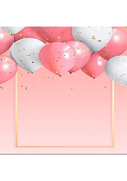 Balon Desen Gold Çerçeveli Dijital Baskı Yıkanabilir Kaymaz Taban Pembe Genç Kız Çocuk Odası Halısı