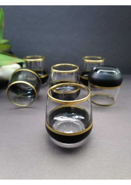 Altın Siyah Şeritli Dekorlu Mini Kahve Yanı Su Bardağı (6'lı Set, 115 Cc)