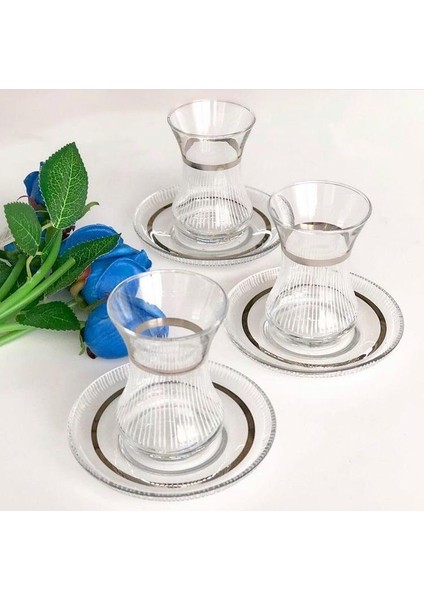 El Dekoru Işlemeli 6 Kişilik 12 Parça Çay Cam Bardağı Seti, Çeyizlik Set, Hediyelik Set