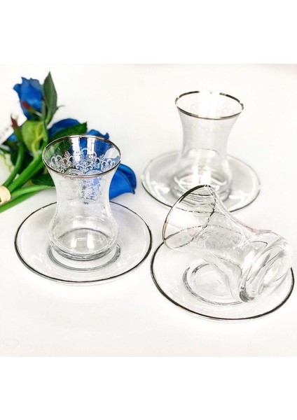 El Dekoru Işlemeli 6 Kişilik 12 Parça Çay Cam Bardağı Seti, Çeyizlik Set, Hediyelik Set