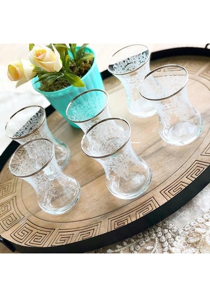 El Dekorlu 6 Kişilik 6 Parça Cam Çay Bardağı Seti