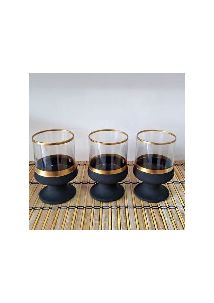 El Dekorlu 3'lü Cam Magnolia Bardak Cup, 3'lü Tatlı Bardağı