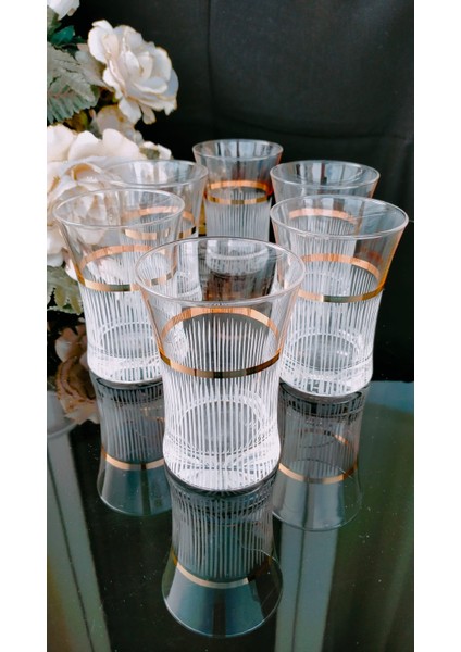 El Dekorlu Altın Gold Yaldız Işlemeli 6 Kişilik Su Meşrubat Bardağı