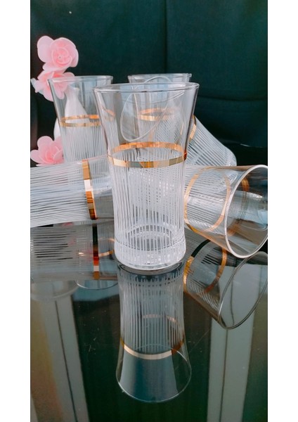 Azur Eyfel El Dekorlu Çizgili Gold Yaldızlı Su ve Meşrubat Bardağı 6 Kişilik fiyatları