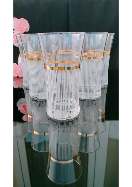 Azur Eyfel El Dekorlu Çizgili Gold Yaldızlı Su ve Meşrubat Bardağı 6 Kişilik modelleri