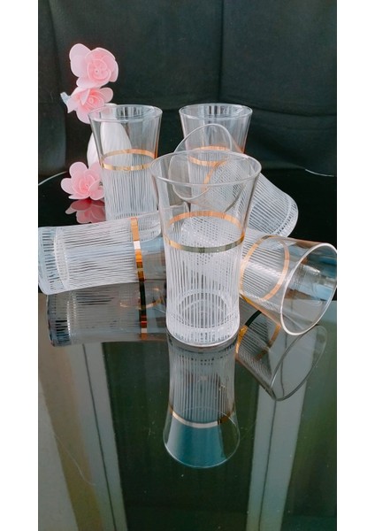 Azur Eyfel El Dekorlu Çizgili Gold Yaldızlı Su ve Meşrubat Bardağı 6 Kişilik fırsatları