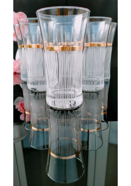 Azur Eyfel El Dekorlu Çizgili Gold Yaldızlı Su ve Meşrubat Bardağı 6 Kişilik indirimleri