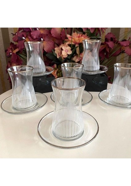 El Dekoru Işlemeli 6 Kişilik 12 Parça Çay Cam Bardağı Seti, Çeyizlik Set, Hediyelik Set