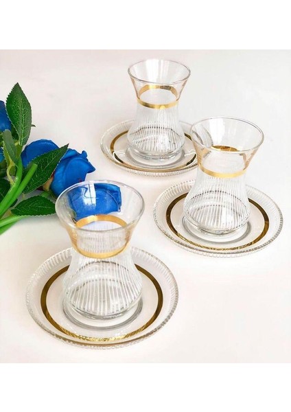 El Dekoru Işlemeli 6 Kişilik 12 Parça Çay Cam Bardağı Seti, Çeyizlik Set, Hediyelik Set