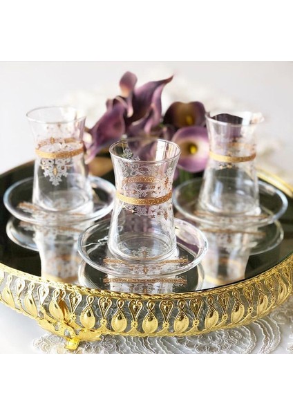Heybeli El Yapım 6 Kişilik 12 Parça Çay Cam Bardağı Seti, Çeyizlik Set, Hediyelik Set