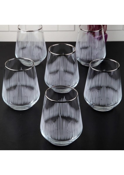 %100 Yerli Malı 6 Kişilik 6'lı Gümüş Yaldız Kesme El Dekoru Işlemeli Meşrubat Su Bardağı Seti, Çeyizlik