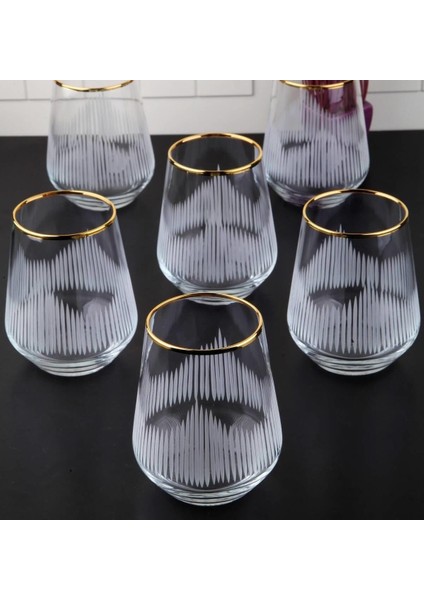 %100 Yerli Malı 6 Kişilik 6'lı Altın Yaldız Kesme El Dekoru Işlemeli Meşrubat Su Bardağı Seti, Çeyizlik