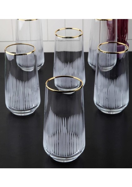 %100 Yerli Malı 6 Kişilik 6'lı Altın Yaldız Kesme Meşrubat Su Bardağı Seti, Çeyizlik Set
