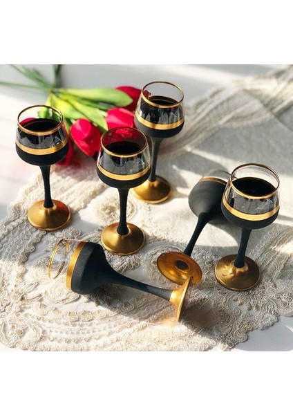 El Dekorlu %100 Yerli Malı 6 Kişilik Kahve Yanı Cam Su Bardağı Seti, Çeyizlik Set, Hediyelik Set