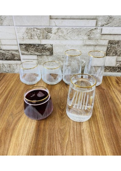 El Dekorlu Altın Gold Yaldız Işlemeli 12 Parça Su Meşrubat Bardağı fiyatları