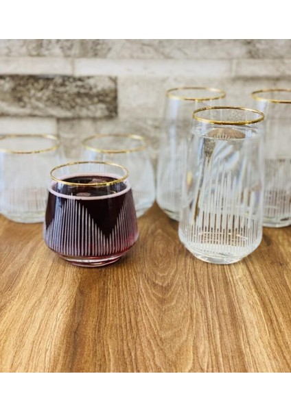 El Dekorlu Altın Gold Yaldız Işlemeli 12 Parça Su Meşrubat Bardağı modelleri