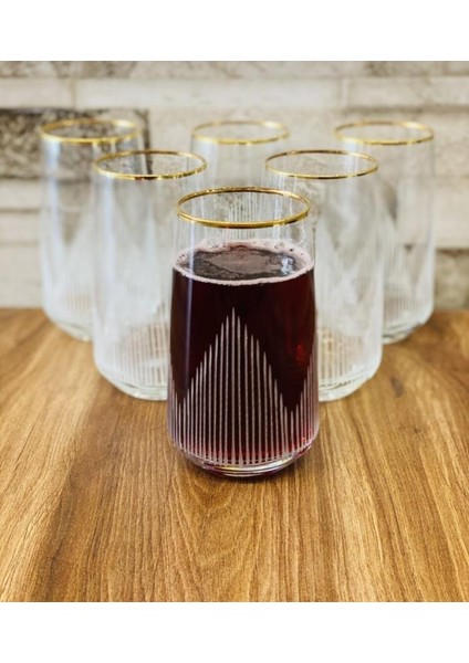 El Dekorlu Altın Gold Yaldız Işlemeli 6 Kişilik Su Meşrubat Bardağı