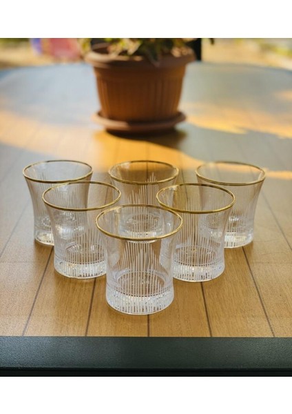 El Dekorlu Altın Gold Yaldız Işlemeli 6 Kişilik Su Meşrubat Bardağı