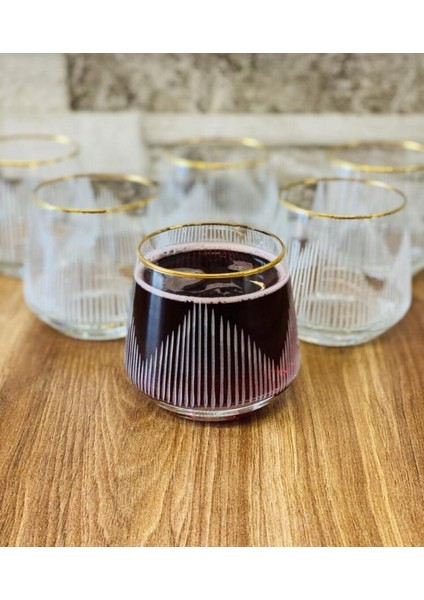 El Dekorlu Altın Gold Yaldız Işlemeli 6 Kişilik Su Meşrubat Bardağı