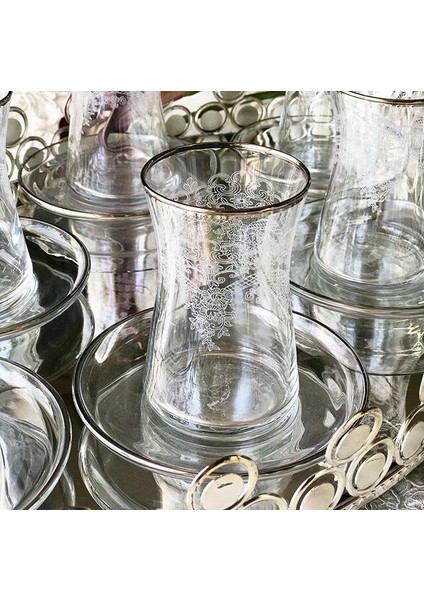 El Dekorlu Çiçek Desenli 6 Kişilik 12 Parça Çay Cam Bardağı Seti