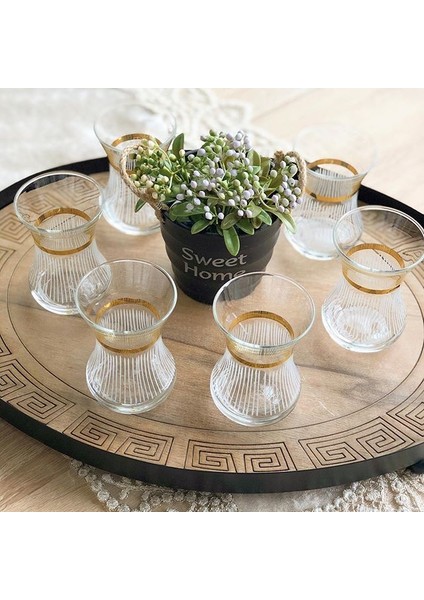 El Dekorlu 6 Kişilik 6 Parça Cam Çay Bardağı Seti