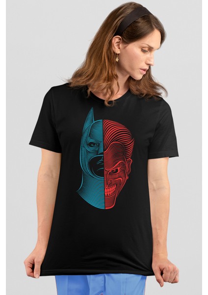 Yarım Kahraman Siyah Kısa Kollu Kadın T-Shirt