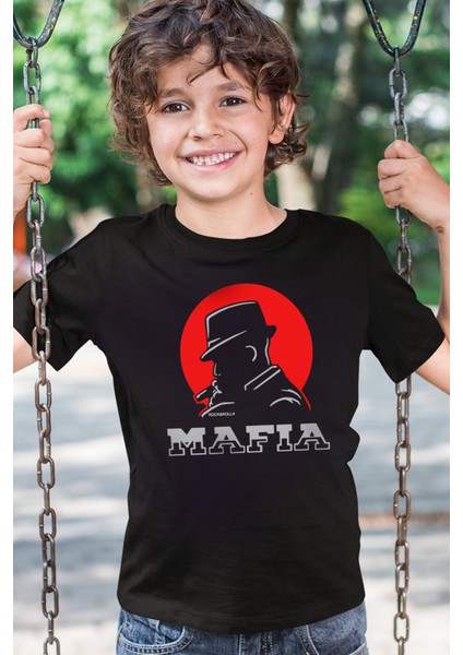 Mafya Silüet Siyah Kısa Kollu Erkek Çocuk T-Shirt