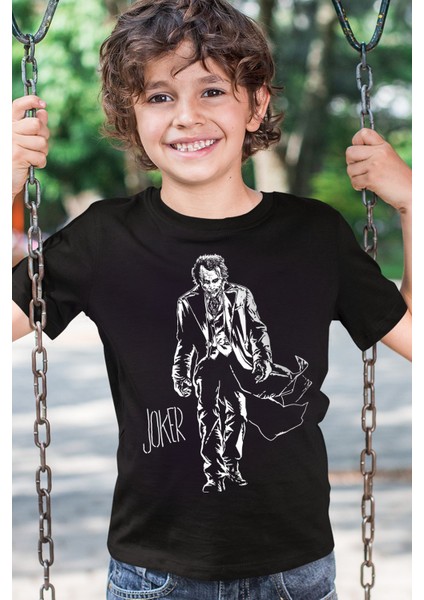 Paltolu Joker Siyah Kısa Kollu Erkek Çocuk T-Shirt