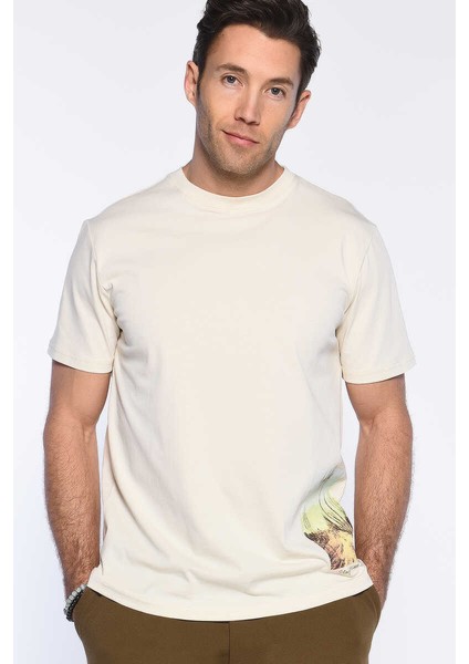 Zadıc Ekru Erkek Bisiklet Yaka Tshirt
