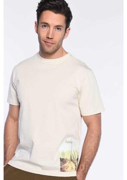 Zadıc Ekru Erkek Bisiklet Yaka Tshirt