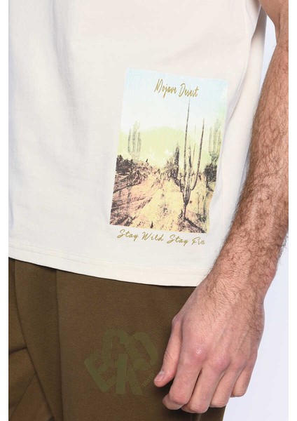 Zadıc Ekru Erkek Bisiklet Yaka Tshirt
