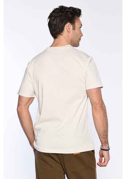 Zadıc Ekru Erkek Bisiklet Yaka Tshirt