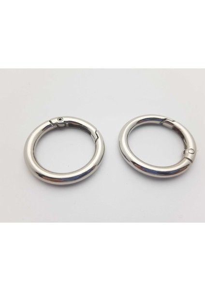 Gümüş Renginde Açılır Yaylı Metal Çanta Zincir Halkası (Çap 3,3 Cm) (1 Pakette 2 Adet)