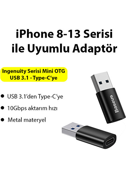 USB 3.1 To Type-C Dönüştürücü Adaptör Mini Otg Baseus Ingenuity Series ZJJQ000101