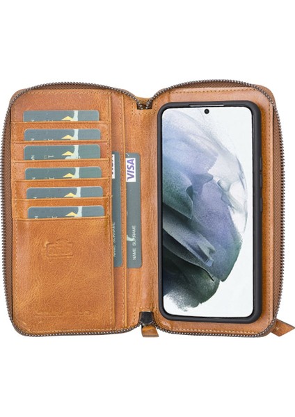 Samsung Galaxy S22 Uyumlu Deri Fermuarlı Cüzdan Kılıf TN11 Taba fırsatları