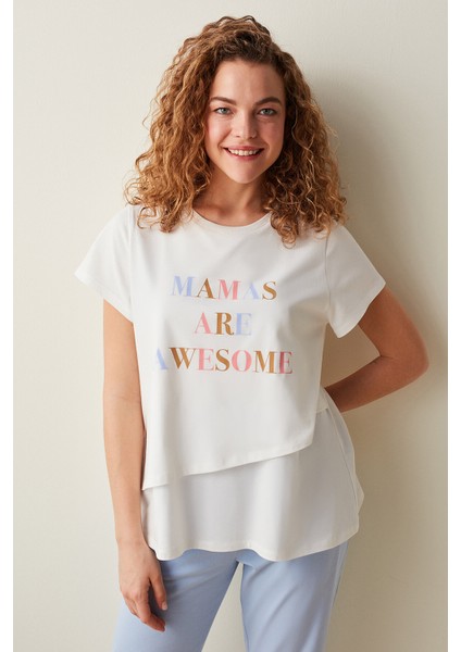 Hamile Awesome Slogan Baskılı Tişört Pijama Üstü