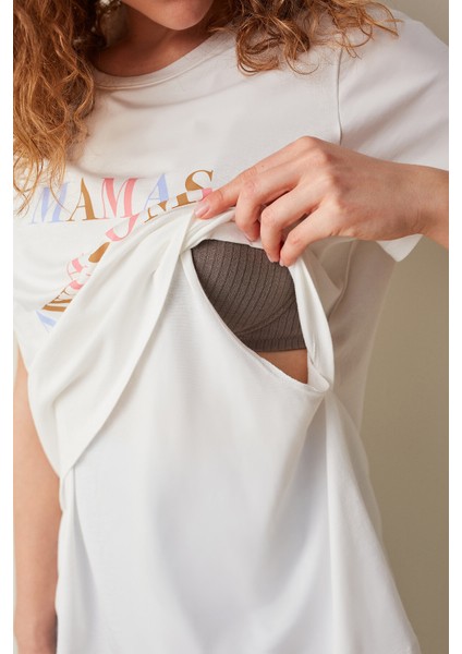 Hamile Awesome Slogan Baskılı Tişört Pijama Üstü