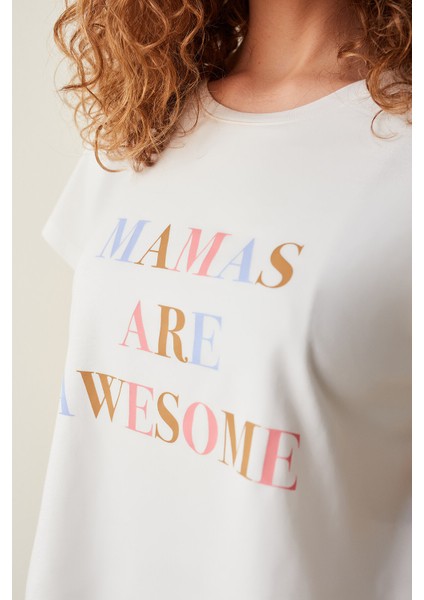 Hamile Awesome Slogan Baskılı Tişört Pijama Üstü