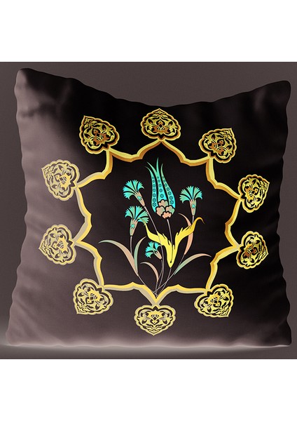 Mavi Kırmızı Lale Motifli Etnik Desenli Dijital Baskılı Çift Taraflı Kırlent Kılıfı - Otyk508-Ct