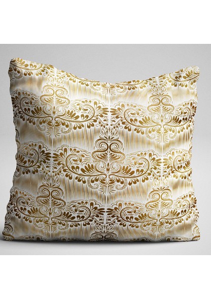 Sarı Beyaz Damask Desenli Dijital Baskılı Çift Taraflı Kırlent Kılıfı - Otyk011-Ct