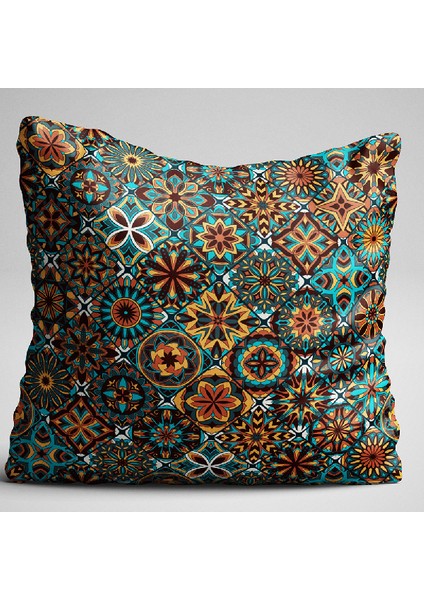 Kahverengi Retro Vintage Desenli Dijital Baskılı Çift Taraflı Kırlent Kılıfı - Otyk006-Ct