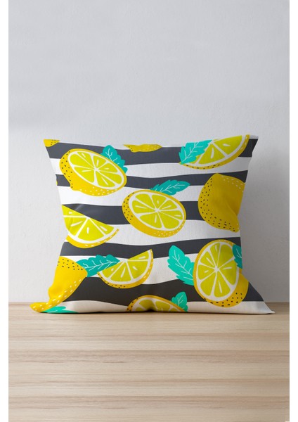 Çift Tarafı Baskılı Limonlu Sarı Yeşil Yastık Kırlent Kılıfı 913-Ct