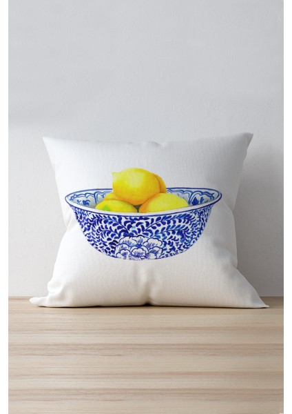 Çift Tarafı Baskılı Limonlu Sarı Yeşil Yastık Kırlent Kılıfı 899-Ct