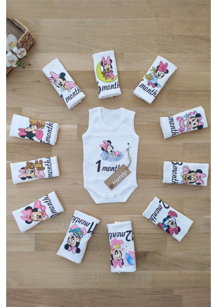 Aylık Kız Badi Set 12 Ay Her Ay Özel Mickey Baskılı Uzun Kollu Çıtçıtlı Kız Body fiyatları