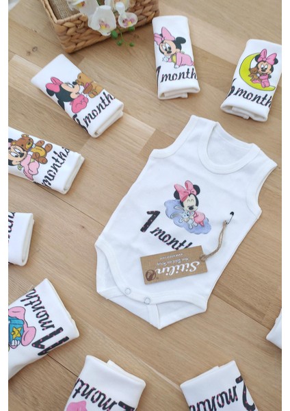 Aylık Kız Badi Set 12 Ay Her Ay Özel Mickey Baskılı Uzun Kollu Çıtçıtlı Kız Body fırsatları