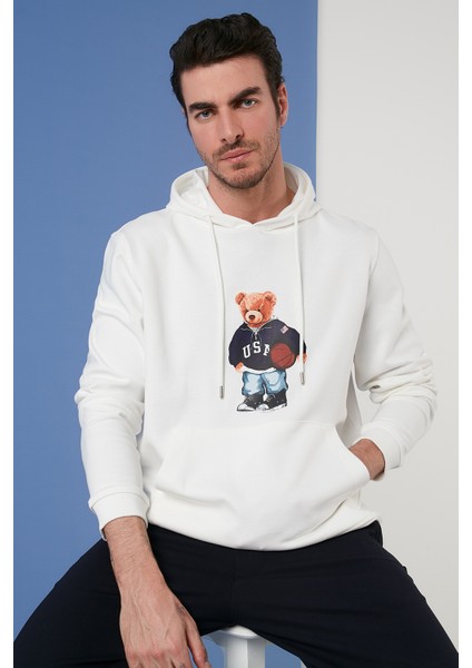 Pamuklu Baskılı Kanguru Cepli Kapüşonlu Sweat Erkek Sweat 6141003